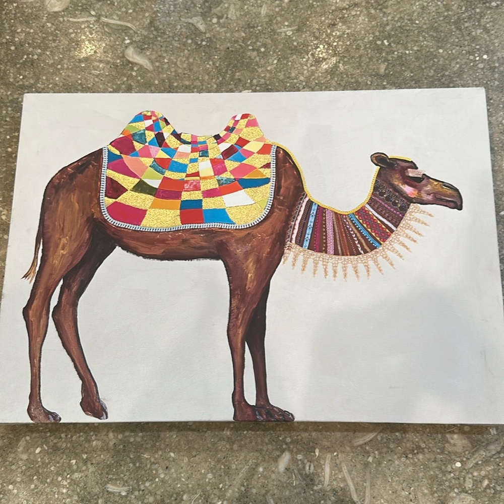 Small Camel “Painting” Art - Camel with ribbons and lace NWT